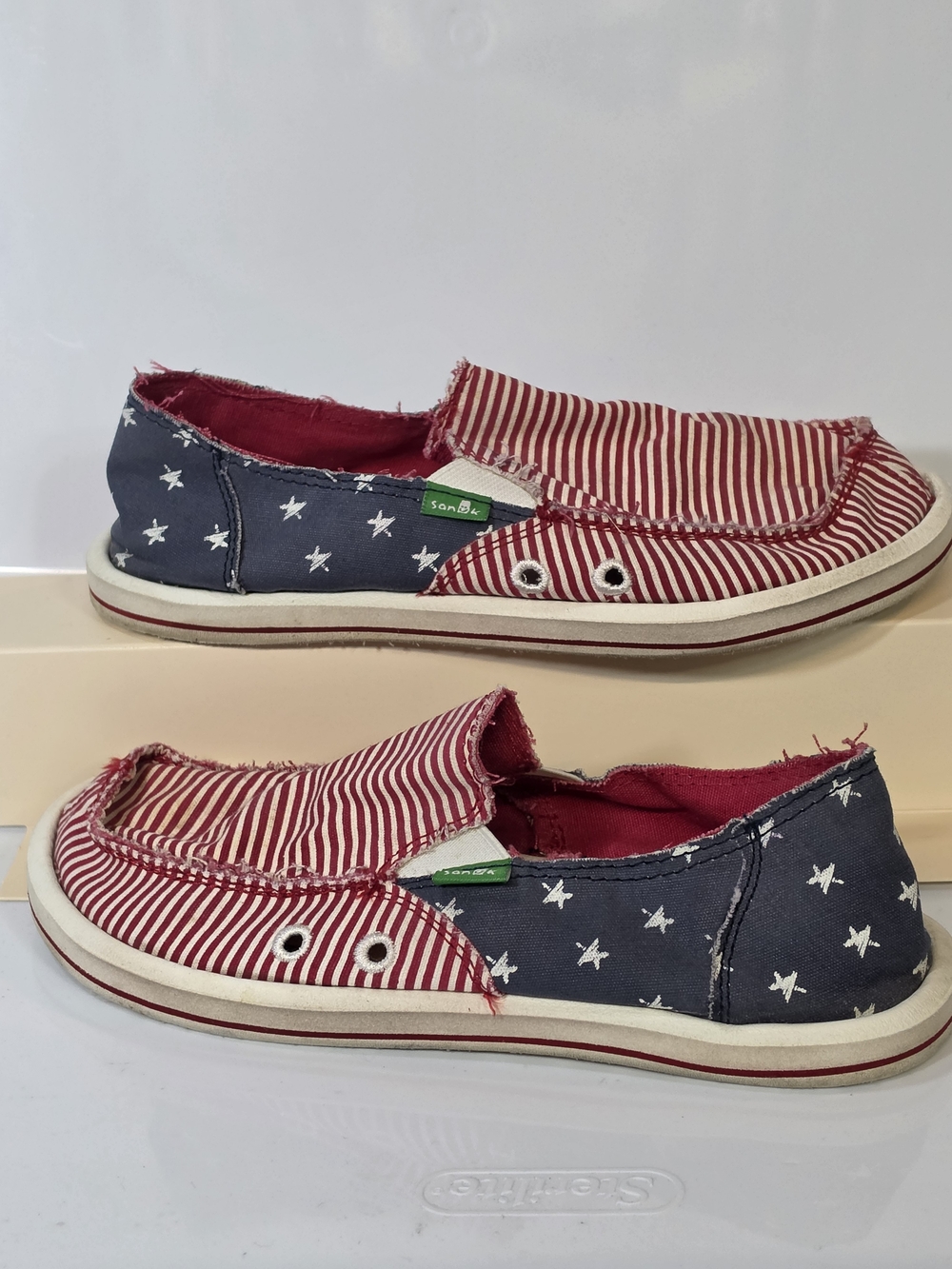 Kids Slip-On Canvas Shoes in Red & Navy Stars - Sanuk